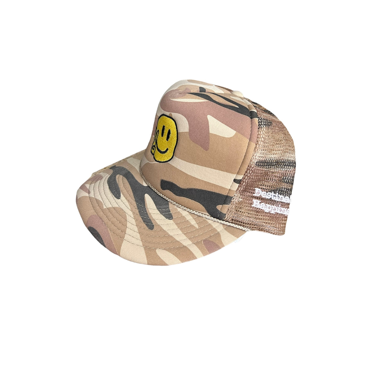 Tan Camo Happy Trucker Hat (Full Camo)